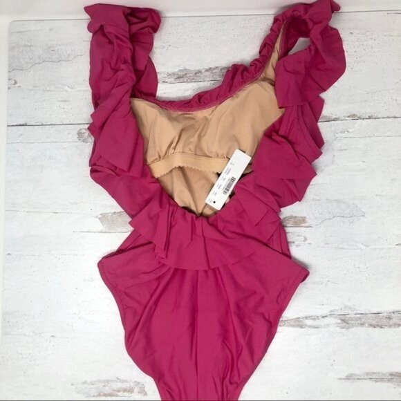 J. Crew Ruffle Scoopback One-piece Swimsuit, Fuchsia Bloom Size 0 and 2 NWT - Picture 3 of 4